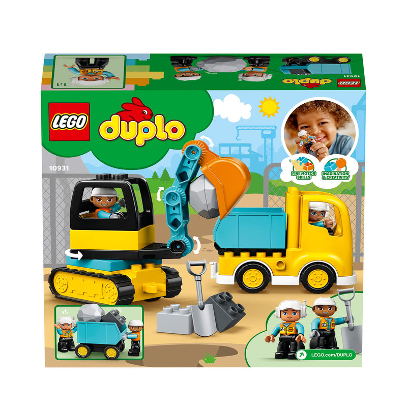 LEGO 10931 DUPLO Town Truck & Tracked Excavator Construction Vehicle Toy for Toddlers 2-4 Years Old Girls & Boys, Fine Motor Skills Development