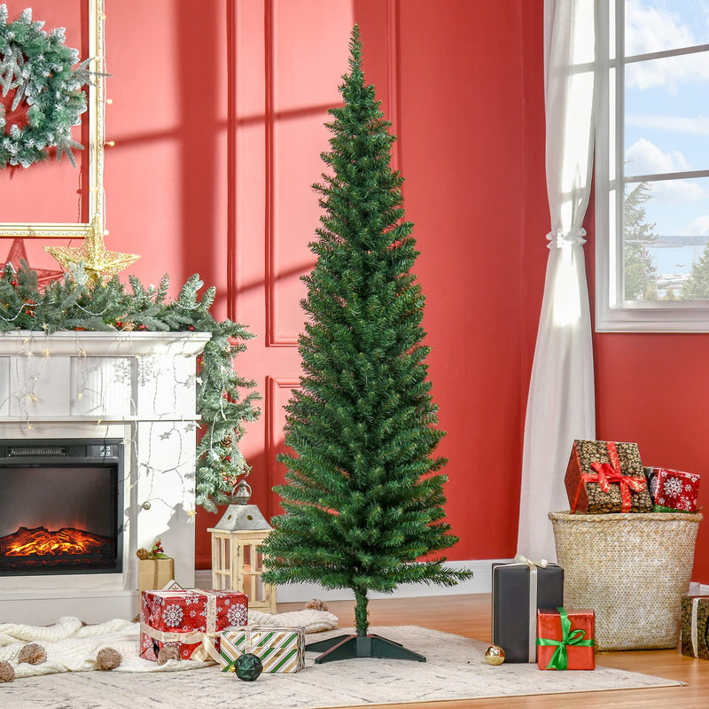 HOMCOM 6ft Unlit Artificial Christmas Tree, Pencil Slim Xmas Tree with Solid Stand and Realistic Branches, Green - Gift Guide