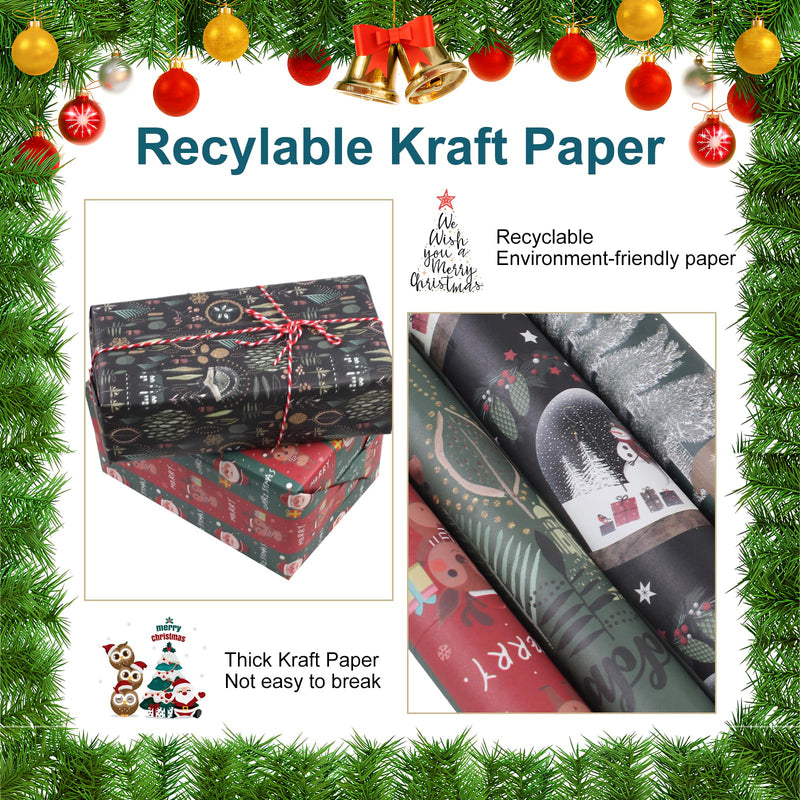 Deepton 11 Sheets Christmas Wrapping Paper, Xmas Wrapping Paper, Christmas Paper, Gift Wrapping Paper with Stickers Rope, Christmas Wrap, Vintage Kraft Gift Wrap Paper with Santa Reindeer (50X70CM) - Gift Guide