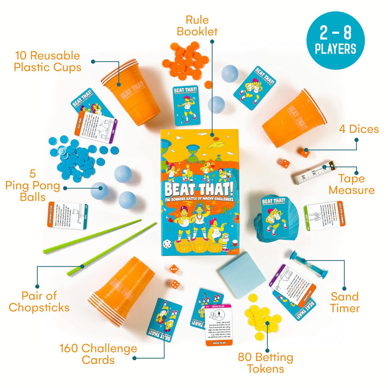 Beat That Game - Party Games and Family Games, Games for Adults and Family Board Games for Kids and Adults - Garden Games - Family Card Games - Main Game and Household Objects Expansion Bundle