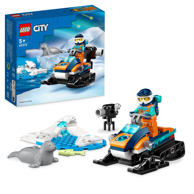 LEGO City Arctic Explorer Snowmobile Toy for Kids 5+ Year Old, Vehicle Construction Set with Seal Figures and Explorer Minifigure, Small Gift Idea 60376