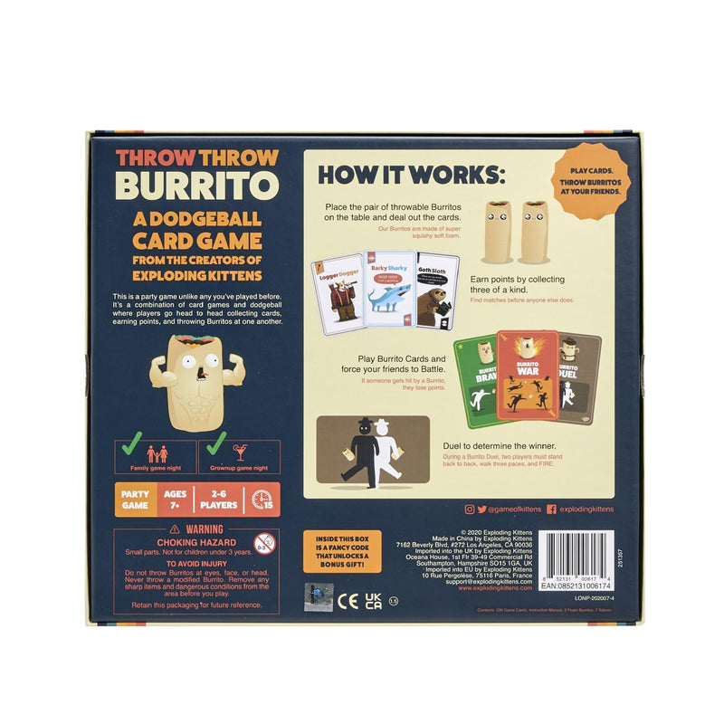 Throw Throw Burrito by Exploding Kittens - 2-6 Players - Ages 7+ - 15 Minutes to Play - Dodgeball Card Game - Party Game, Family Game Night, Kid and Adult Card Game