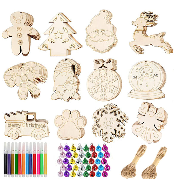 HBell 60pcs Christmas Wooden Ornaments Set Wooden Baubles with Holes,Unfinished Wooden Slices with Twine,Colorful Bells and Watercolor Pen for Kids DIY Crafts Christmas Hanging Decoration Xmas Gifts - Gift Guide