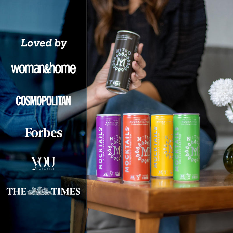 Uniquely crafted, non-alcoholic cocktails. Pack of x4 Espresso Martini, x2 Margarita, x2 Moscow Mule, x2 Cosmo and x2 Sangria. Naturally sourced, nitro charged, ready-to-drink mocktail | 12 x 200ml