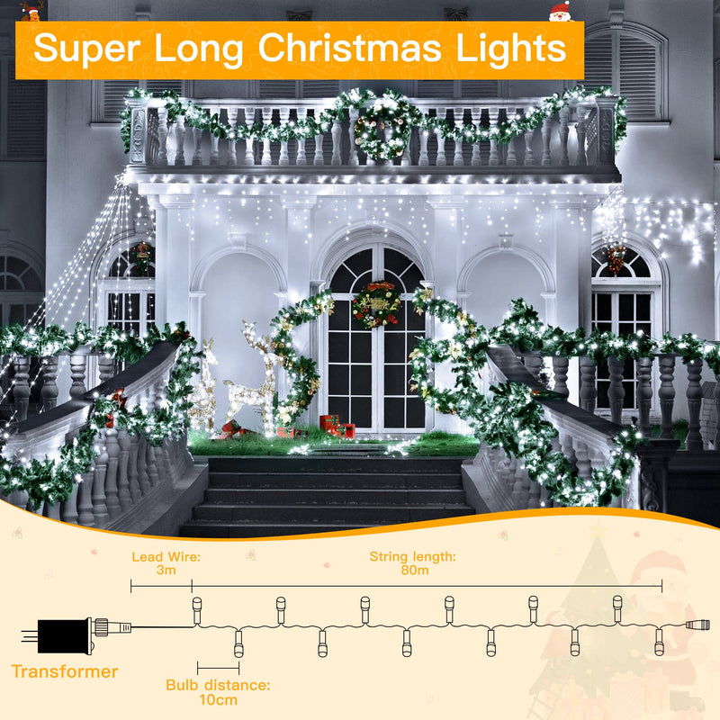Ollny Outdoor Fairy String Lights - 80m 800 LED Long Cool White Waterproof Christmas Decoration Lights Mains Powered Plug in with Remote/Timer 8 Modes for Outside/Garden/Indoor/Wedding - Gift Guide