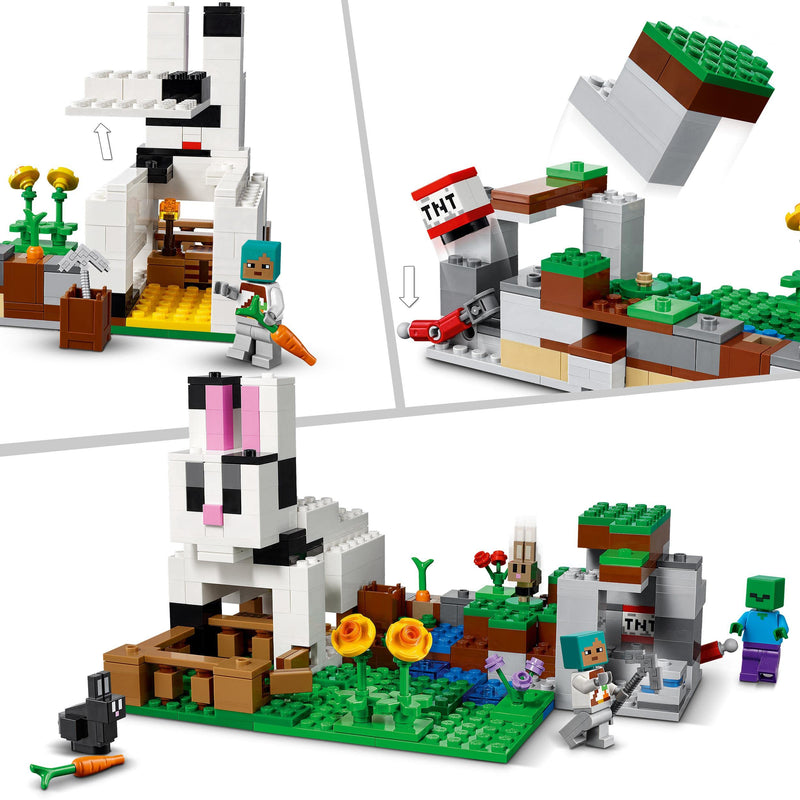 LEGO 21181 Minecraft The Rabbit Ranch House Farm Set, Animals Toy Kids, Boys And Girls Age 8 Plus With Tamer And Zombie Figures