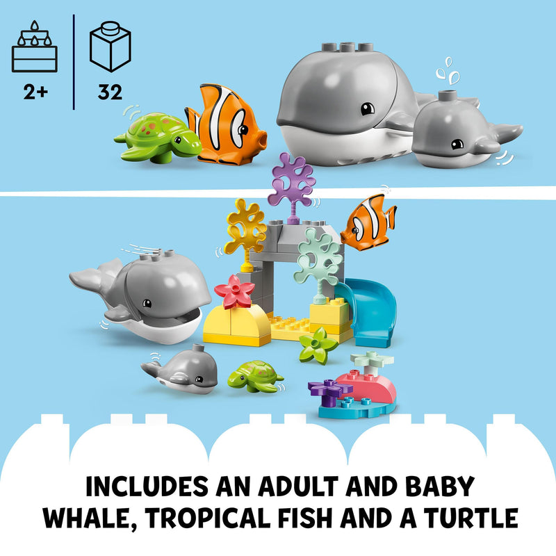 LEGO 10972 DUPLO Wild Animals of the Ocean Set, with Whale and Turtle Sea Animal Figures & Playmat, Educational Toys for Toddlers, Boys & Girls 2 Plus Years Old