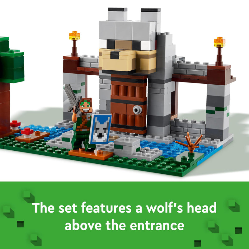 LEGO Minecraft The Wolf Stronghold Fortress Set, Building Toy for 8 Plus Year Old boys & Girls, Incudes Crafting Table, 2 Skeleton and Wolf Figures for Castle Action, Birthday Gift for Kids 21261