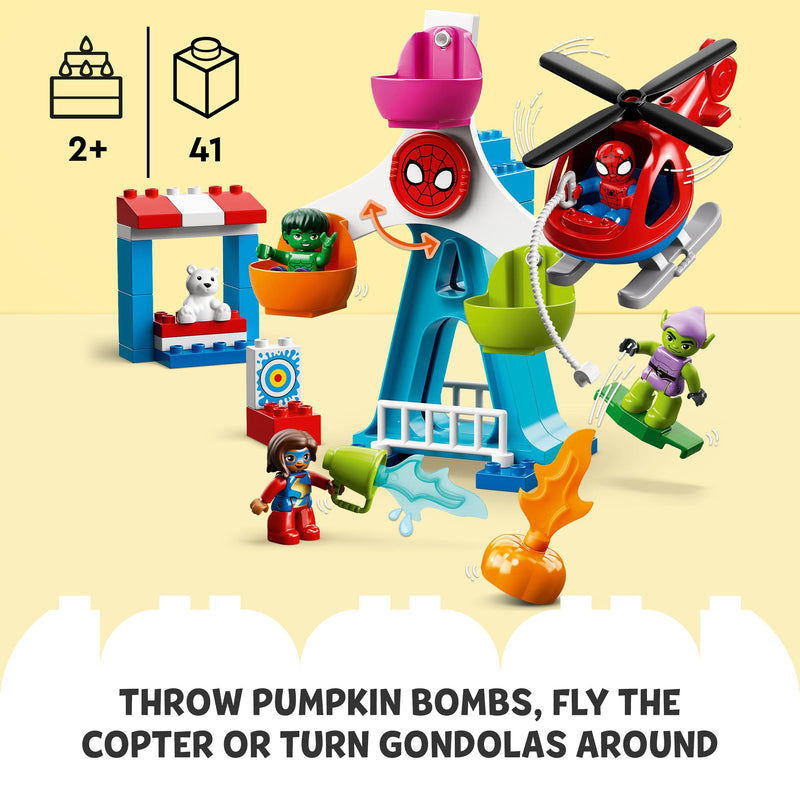 LEGO 10963 DUPLO Marvel Spider-Man & Friends: Funfair Adventure Fairground, with Helicopter toy, Spidey and Hulk Figures, Toys for Toddlers, Boys & Girls Aged 2 Plus