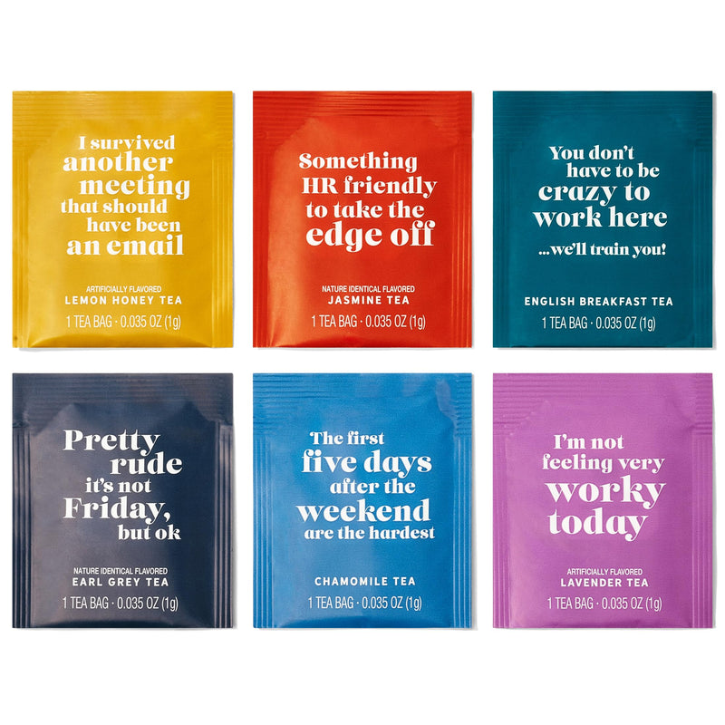 Thoughtfully Gourmet, Office Life Tea Gift Set, Tea Sampler Includes 6 Flavours of Tea with Funny Quotes, Great Office Gifts for Coworkers, Set of 90 - Gift Guide