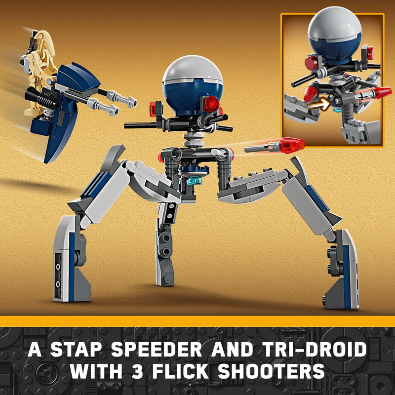 LEGO Star Wars Clone Trooper & Battle Droid Battle Pack Set for Kids, Buildable Toy Speeder Bike Vehicle, Tri-Droid and Defensive Post, Collectible, Gift for Boys and Girls Aged 7 and Up, 75372