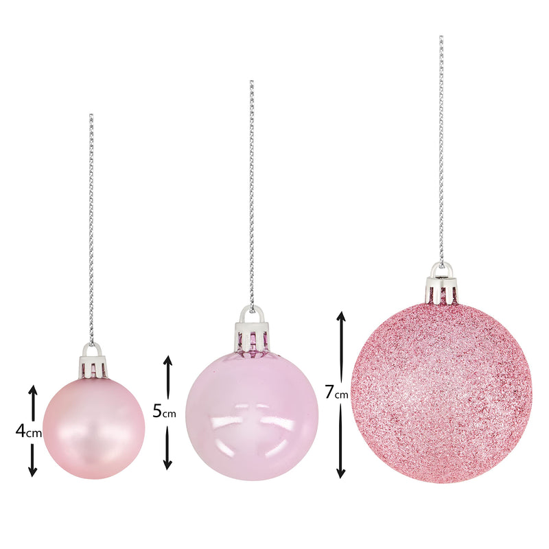 Bravich 100 Pieces Shatterproof Baubles Set. Christmas Tree Decorations Ornament Balls With Hooks & String Hanging. Home Decor 3,4 & 6 CM Baubles-Matt, Shiny & Glitter Finish-Pink - Gift Guide