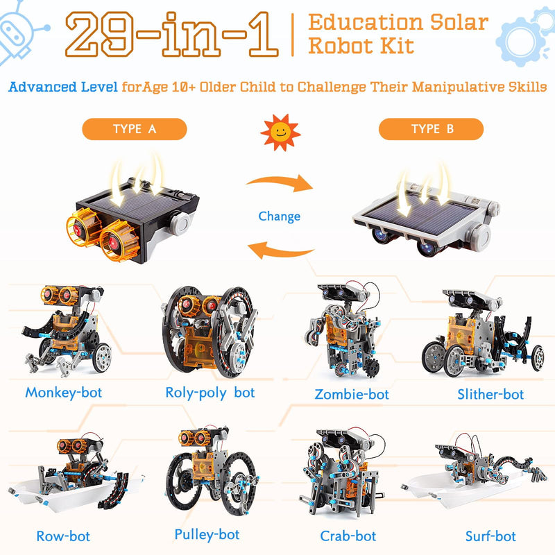 LGMCF STEM 29-in-1 Solar Robot Toys Educational Science Kit for Kids DIY Building Toy Engineering Experiment kits 205 Pcs Solar & Cell Powered Dual Drive Motor Gifts for Age 8-12 Year Old Boys Girls - Gift Guide