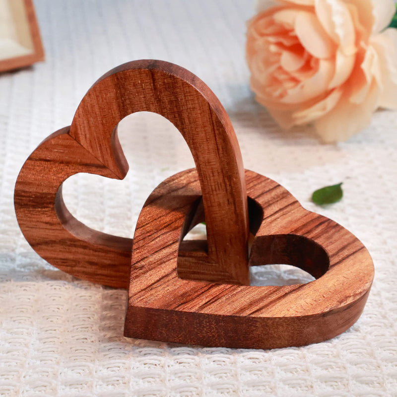 Valentine Day Romantic Heart Gifts for Her, Handmade Olive Wood Hearts Shape for Couple Wife Husband Wedding Engagement Anniversary Birthday Sweet Present (7cm)