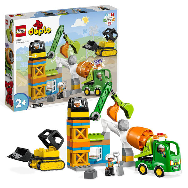 LEGO DUPLO Construction Site with Crane Toy, Bulldozer and Cement Mixer, Large Bricks Educational Sensory Toys for 2 Plus Year Old Toddlers, Boys and Girls, Birthday Gift Idea 10990