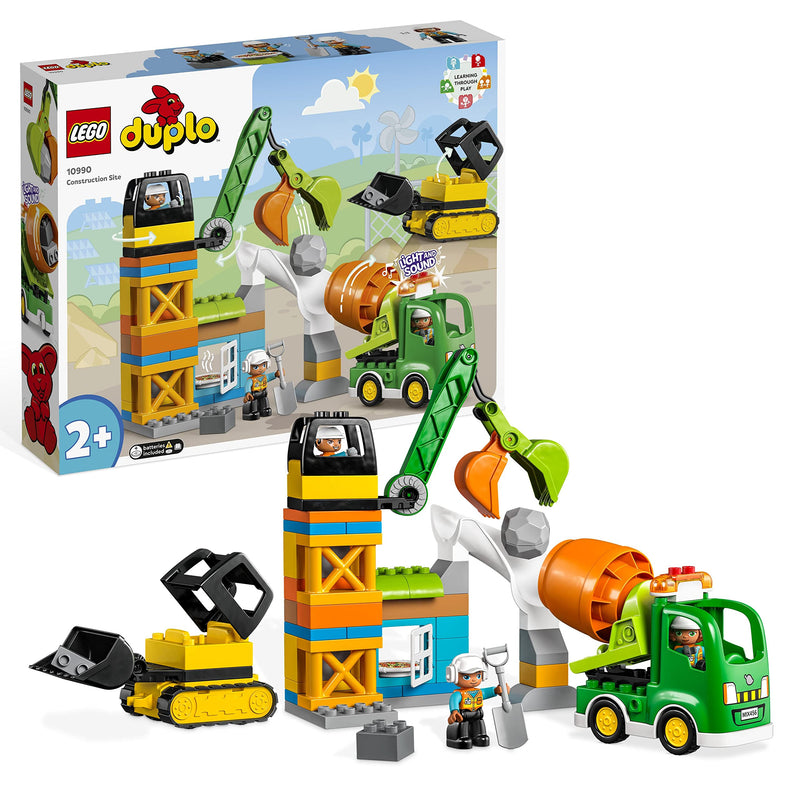 LEGO DUPLO Construction Site with Crane Toy, Bulldozer and Cement Mixer, Large Bricks Educational Sensory Toys for 2 Plus Year Old Toddlers, Boys and Girls, Birthday Gift Idea 10990