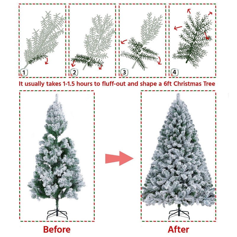 Yaheetech 6ft Christmas Tree Snow Flocked Artificial Tree Holiday Decorative Tree with Foldable Stand 820 Tips - Gift Guide