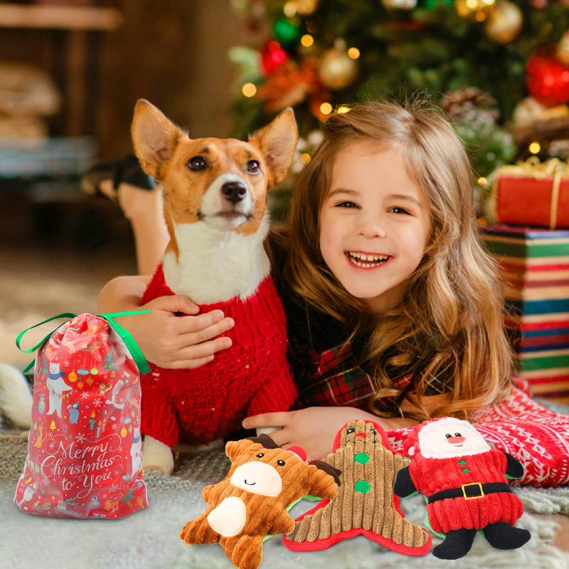 Dreamon Christmas Plush Interactive Dog Squeaky Toys Xmas Gift for Small Medium Large Pet included Ginger Man Reindeer Santa Claus, 3 Pcs Set - Gift Guide