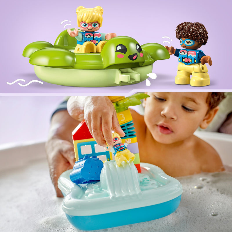 LEGO DUPLO Water Park Bath Toy for Toddlers Aged 2+ Years Old, with Floating Island, Turtle and Star Fish Sea Animal Figures, Easy to Clean Bathtub Water Toys 10989