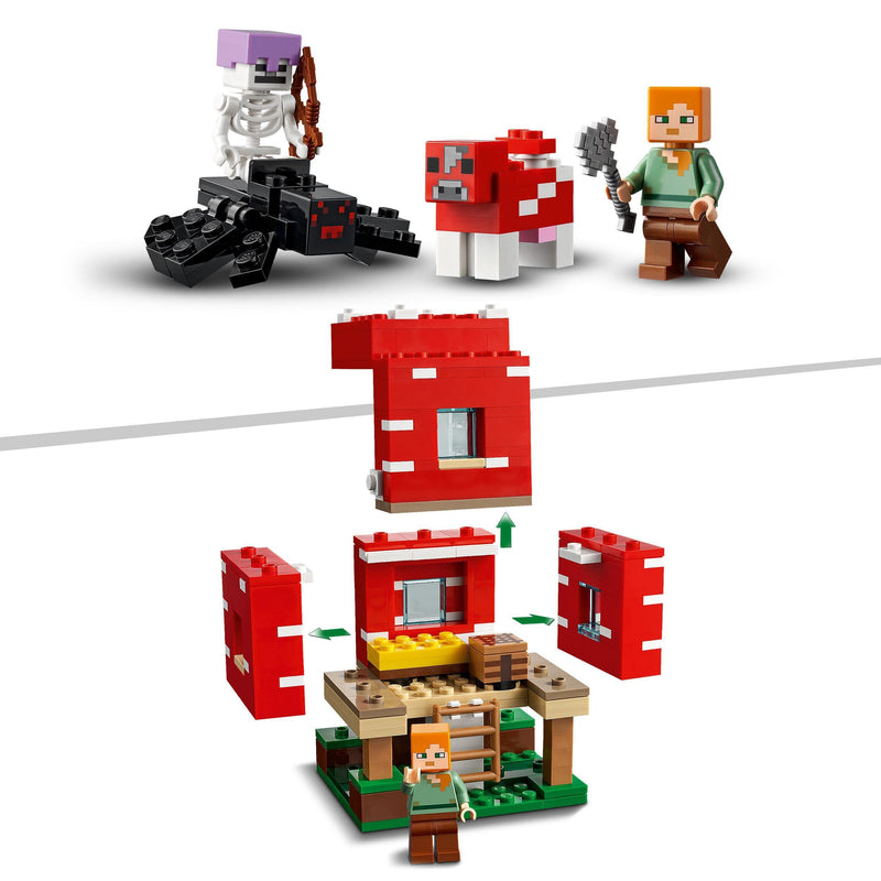 LEGO Minecraft The Mushroom House Set, Building Toy for Kids Age 8 plus, Gift Idea with Alex, Mooshroom & Spider Jockey Figures 21179