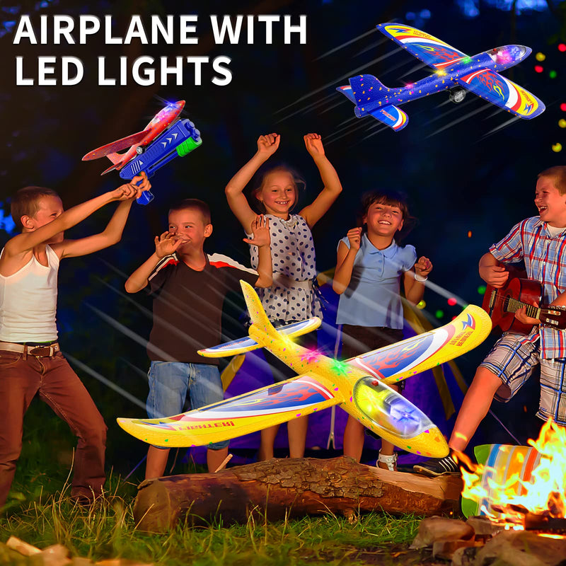 Doloowee 3 Pack Airplane Launcher Toys, 12.6 Inch LED Foam Glider Airplane Catapult, 2 Flight Modes, Outdoor Sports Flying Toys 4 5 6 7 8 9 10 11 12 Years Old Boys Girls Birthday Gifts (Blue) - Gift Guide