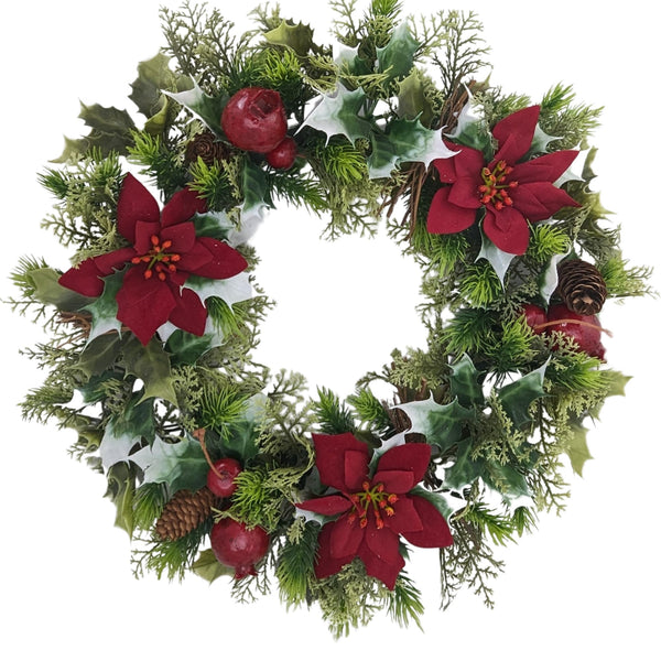 Artificial Christmas Wreath for indoors and outdoors (Red Poinsettia, 16" (41cm)) - Gift Guide