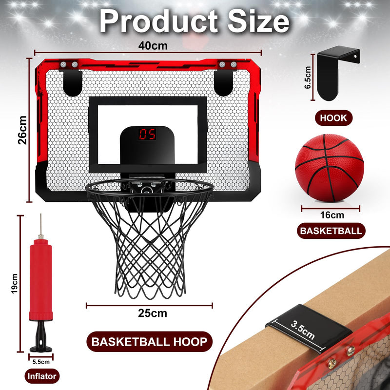 YIMORE Basketball Hoop for Kids Automatic Scoring Indoor Basketball Hoop, Mini Basketball Hoop Wall Mounted with 3 Balls Toy for Girls Boys Age 5 6 7 8 9 10 (red)