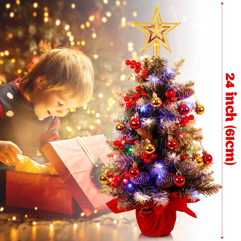 Fayavoo 60cm Mini Christmas Tree Artificial Tabletop Christmas Tree with Lights Christmas Baubles Ball Ornaments, Potted Small Xmas Tree with Christmas Tree Star for Christmas Decorations - Gift Guide