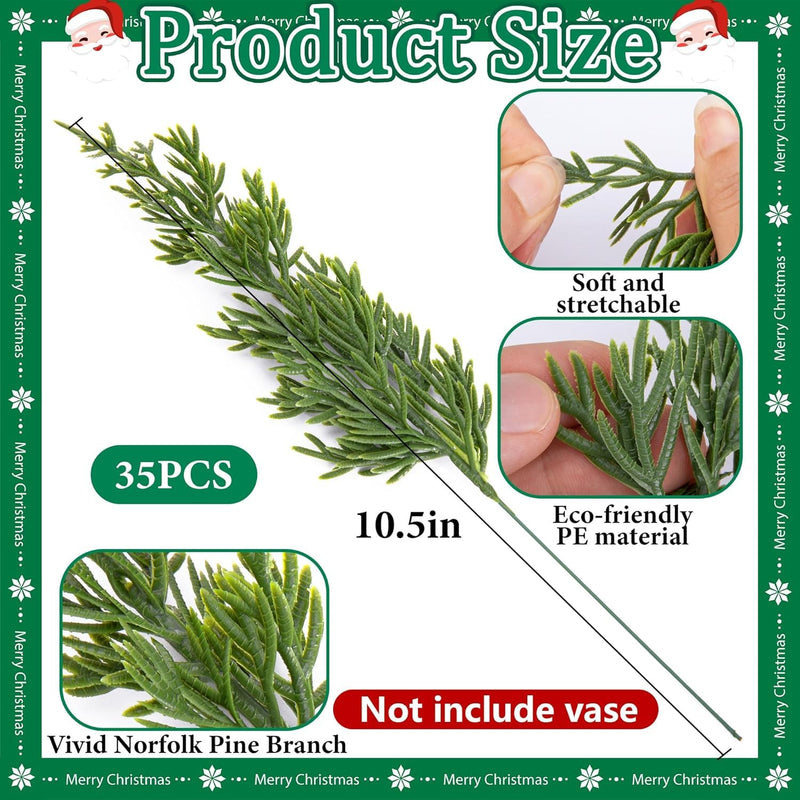 45Pcs Christmas Artificial Pine Branches with Red Berry Stems- 10.5inch Faux Evergreen Norfolk Pine Cypress Leaves Stems- Fake Foliage Pine Needles Picks for DIY Craft Garland Home Decor - Gift Guide