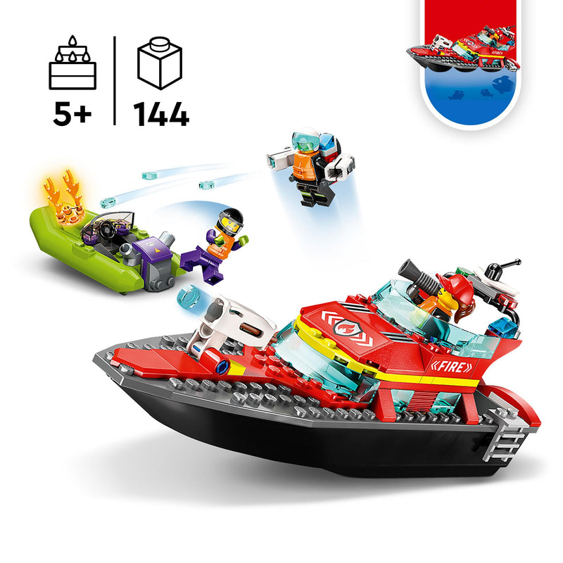 LEGO Action Vehicle Bundle: City Fire Rescue Boat (60373) and Technic Monster Jam Monster Mutt Dalmatian (42150), Includes Floating Toy Boats & Pull-Back Truck, Easter Gift Idea for Boys and Girls