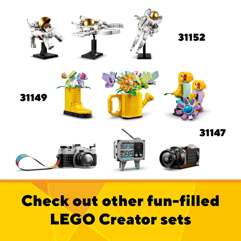 LEGO Creator 3in1 Retro Roller Skate to Mini Skateboard Toy to Boom Box Radio, Set for 8 Plus Year Old Girls, Boys & Kids, Great Desk Decoration or Bedroom Accessories, Gifts for Music Lovers 31148