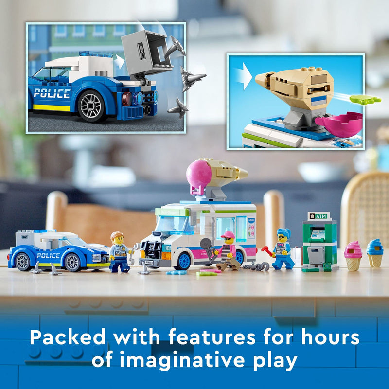 LEGO 60314 City Ice Cream Truck Police Chase Van Car Toy for Kids, Girls and Boys age 5 Plus Years Old with Splat Launcher & Interceptor Vehicle