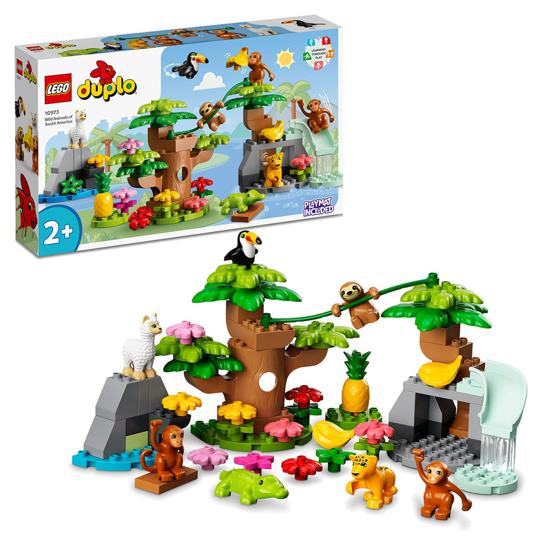 LEGO 10973 DUPLO Wild Animals of South America Set, Early Learning Toys for Toddlers, Girls & Boys Aged 2 Plus with 7 Toy Animal Figures & Jungle Playmat