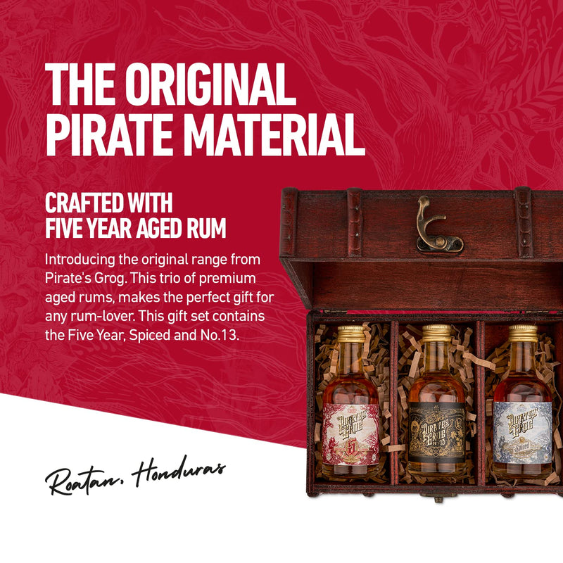 Pirate's Grog Miniatures Gift Set of 3 Rums | Premium Blend | Alcohol Content: Five Year - 37.5%, No.13-40%, Spiced - 37.5% | 3 x 50ml Bottles