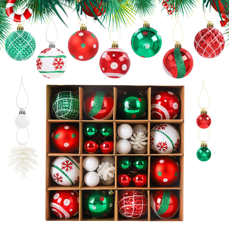 42 Pcs Christmas Ball Ornaments, Hanging Baubles Balls Ornaments, Decoration Set, Delicate Xmas Theme Painting & Glittering Pendants Decorative Red-Green - Gift Guide