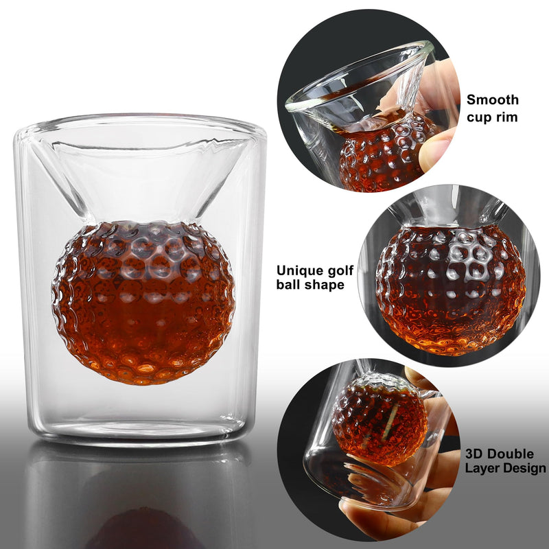 Golf Gifts for Mens Golfers, Whiskey Glasses with Golf Ball Shape Embedded Unique Rum Golf Glass Novelty Wine Glasses Perfect Drinking Accessory and Home Bar Party Game Birthday Golf Gift