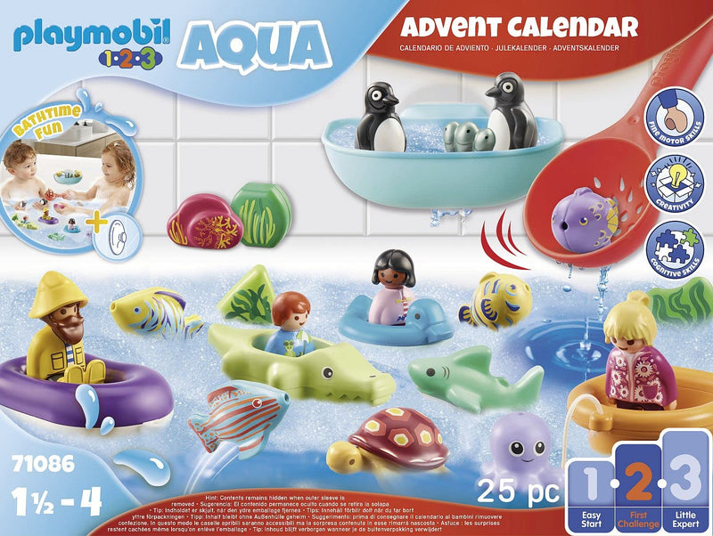 Playmobil 71086 1.2.3 AQUA Bath Time Fun Advent Calendar, countdown to Christmas, includes 24 doors to open each day in December, fun imaginative role-play, playset suitable for children ages 1.5+ - Gift Guide