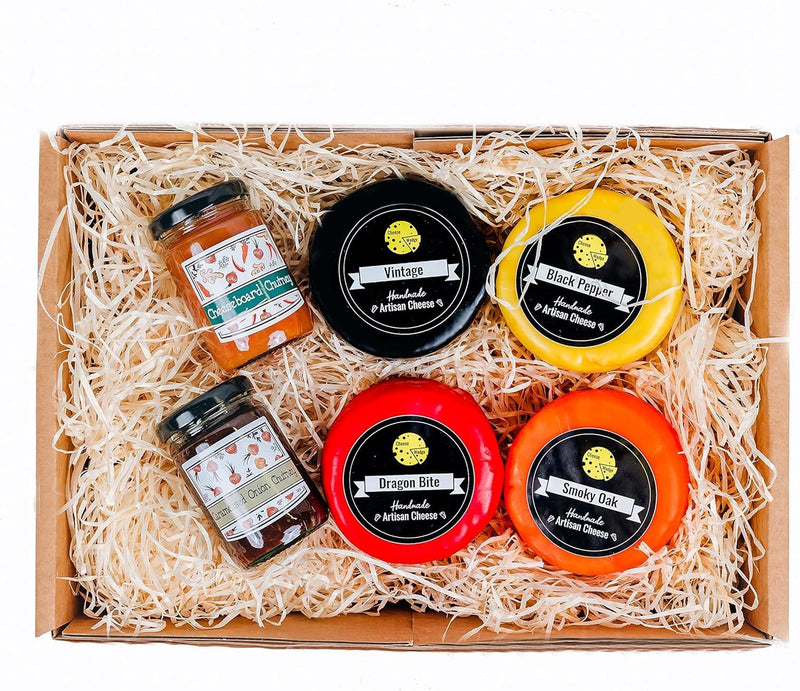 Premium Cheese Gift | Cheese & Chutney Gift Box | 4 Luxury Truckle Cheese Selection & 2 Artisan Chutneys - Gift Guide