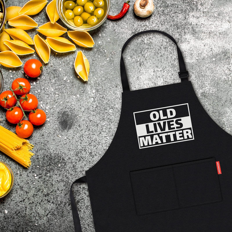 APRONPANDA Old Lives Matter Kitchen Aprons - Funny Christmas Gifts Birthday or Retirement Gifts for Mom, Dad, Grandpa, Grandma - 50th 60th 70th Birthday Gifts for Men Women