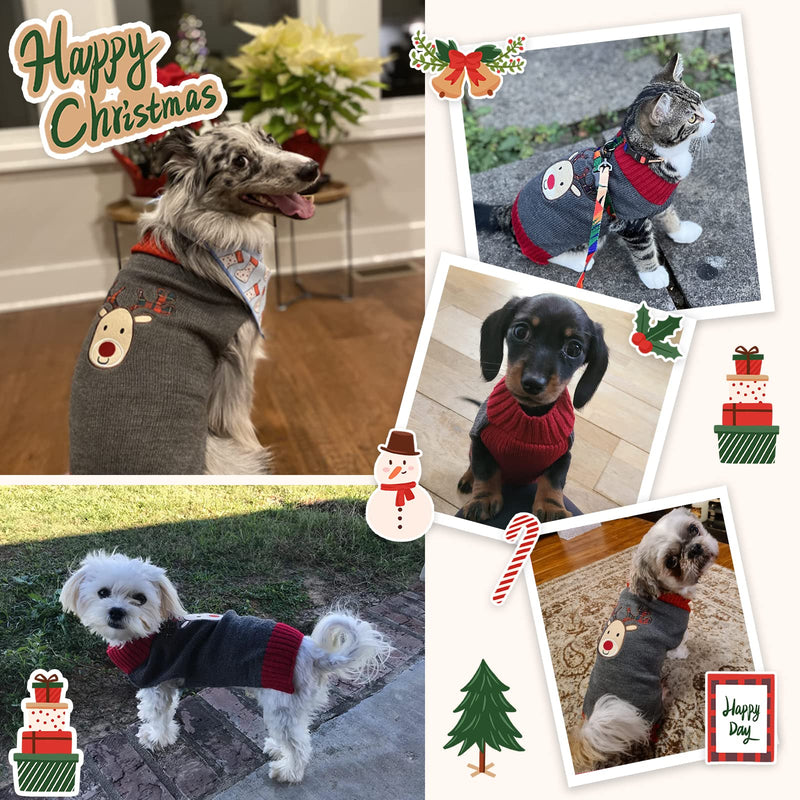 ABRRLO Dog Christmas Jumper Outfits Grey Reindeer Ugly Xmas Pet Sweater Puppy Cat Holiday Costume New Year Clothes Gift for Small Medium Large Dogs (Grey Reindeer,L) - Gift Guide