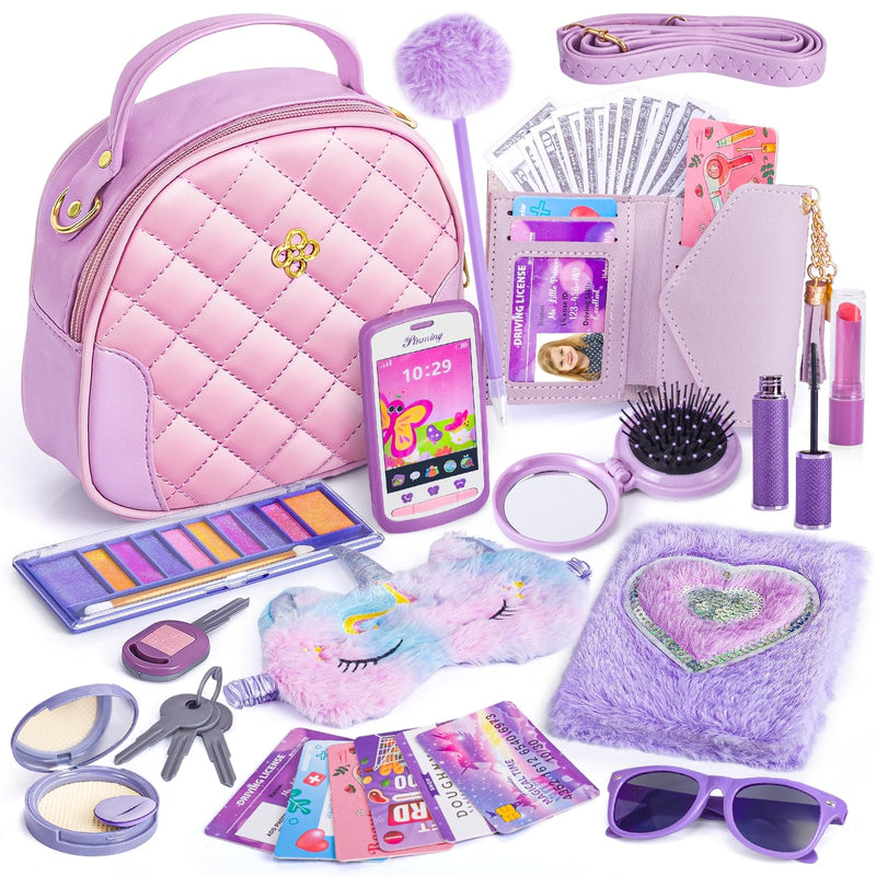 Little Girl Purse with Accessories, My First Purse Set - Play Makeup Diary Eye Mask Wallet Toy Phone Keys Sunglasses Credit Cards Kids, Princess Pretend Play Christmas Unicorn Gift Toy for Girl Age 3+ - Gift Guide