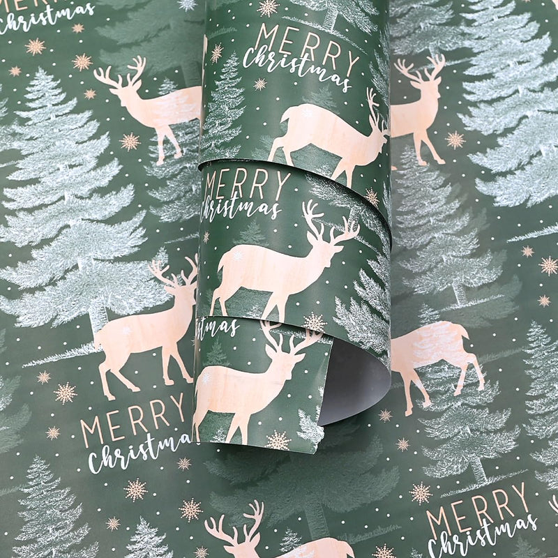 43cm*10m Green Christmas Wrapping Paper Roll Printed With Tree and Elk, Topeedy Recyclable Xmas Wrapping Paper for Christmas Party Gift Boxes Packing-tree - Gift Guide