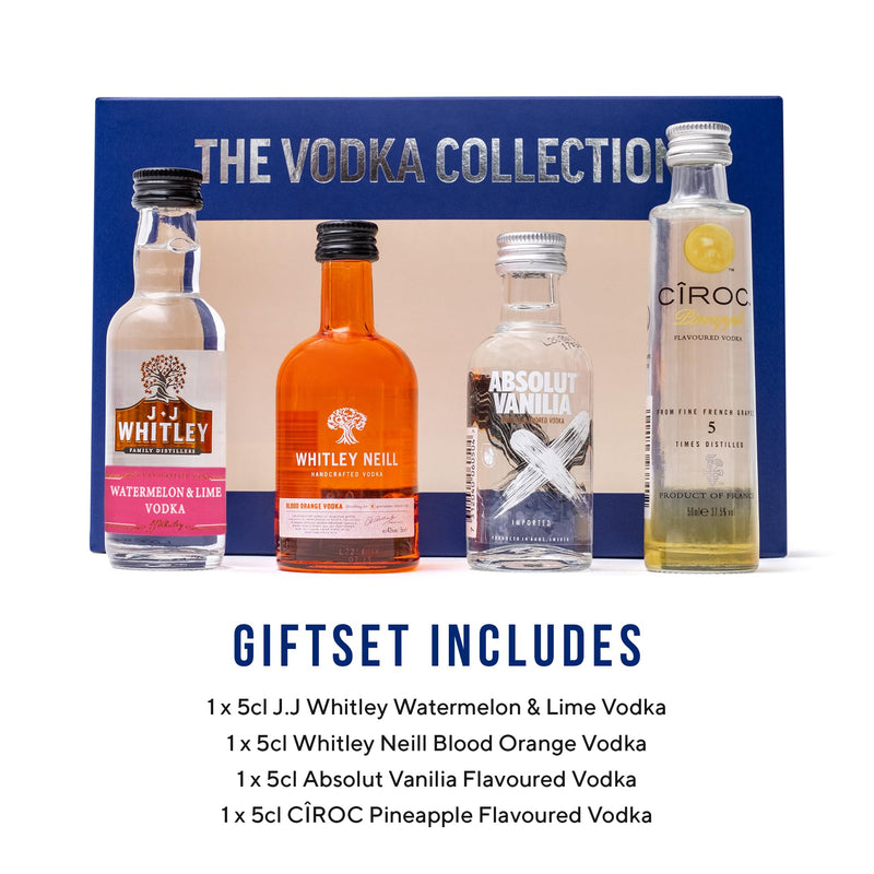 Vodka Gift Set - Flavoured Vodka 4x 5cl Ciroc Pineapple Vodka, JJ Whitley Watermelon, Whitley Neill Blood Orange Vodka, Absolut Vanilla Vodka, Alcohol Gift Set - Birthday Vodka Gifts for Women, Men