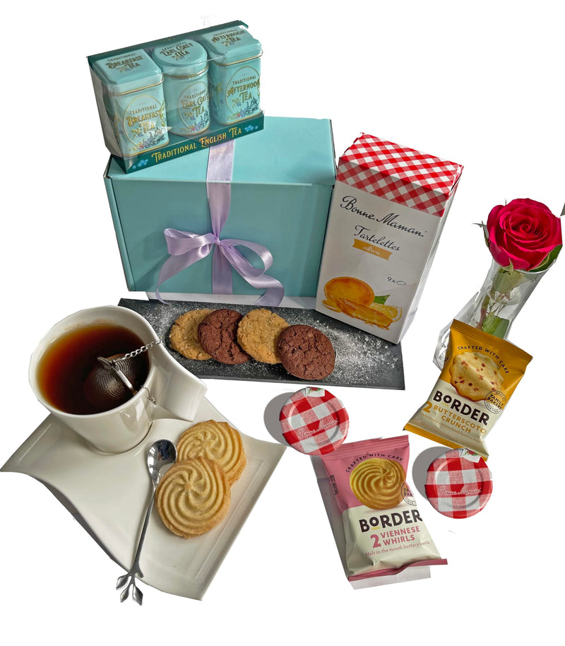 Tea O'Clock Afternoon Tea Hamper - Gift Set With French Tartalets, Biscuits, Jam, Marmalade & Tea – Food Hamper For 2 - Ideal for Birthdays - Handmade in the UK - Gift Guide