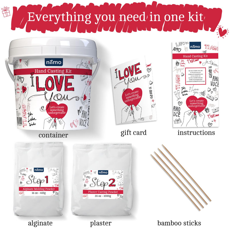 Niimo 'I Love You' Couples Hand Casting Kit - Skin-Safe Hand Cast Kit, Couples Hand Mold Casting Kit, Wedding Gifts for Couple, Personalised Gifts for Couples Unique