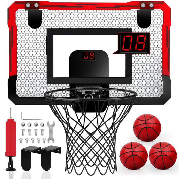 YIMORE Basketball Hoop for Kids Automatic Scoring Indoor Basketball Hoop, Mini Basketball Hoop Wall Mounted with 3 Balls Toy for Girls Boys Age 5 6 7 8 9 10 (red)