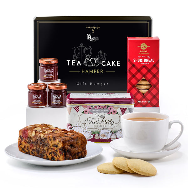 Hattie's Gifts Luxury Afternoon Tea Tin & Biscuits Gift Set with Jams & Rich Fruit Cake - 6 English and Scottish Artisan Treats Hamper Gifts for Women and Men - Gift Guide