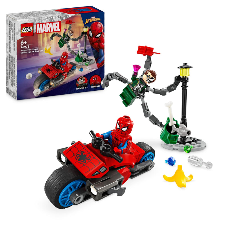 LEGO Marvel War Machine Mech Armour, Buildable Toy Action Figure for Kids with 3 Stud Shooters & Marvel Motorcycle Chase: Spider-Man vs. Doc Ock, Motorbike Building Toy for Kids