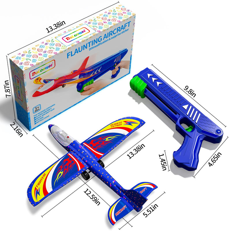 Doloowee 3 Pack Airplane Launcher Toys, 12.6 Inch LED Foam Glider Airplane Catapult, 2 Flight Modes, Outdoor Sports Flying Toys 4 5 6 7 8 9 10 11 12 Years Old Boys Girls Birthday Gifts (Blue) - Gift Guide