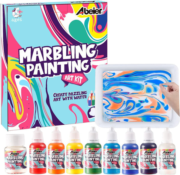 ABEIER Water Marbling Paint Kit for Kids, 8 Colors (20ml Each), Non-Toxic, Painting on Water, Creative Toys & Gifts for Girls & Boys, Arts and Crafts Kits for Kids Ages 6+, 8-12 - Gift Guide